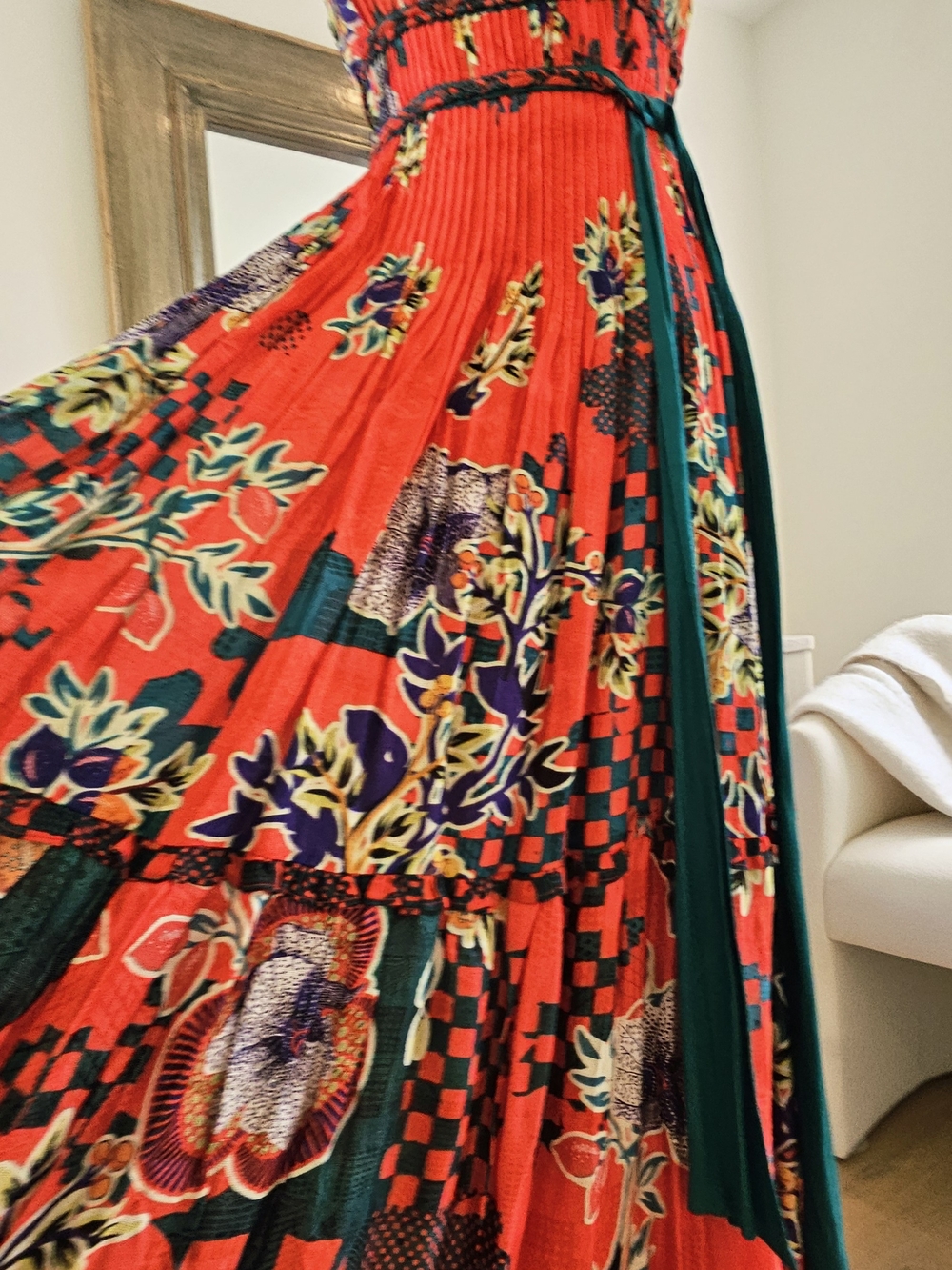 Bhanuni By Jyoti Red Floral Maxi Dress with Green Sash Maxi Dress XS - Picture 14 of 15